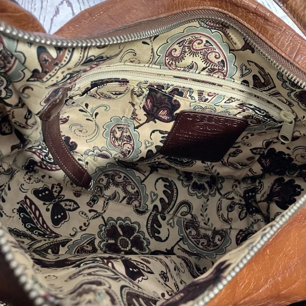 Brighton Cognac Brown Croc Embossed Leather Shoulder Bag Hobo Top‎ Zip